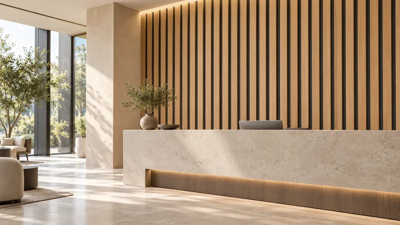 Wood Slat Acoustic Panels for an Office Lobby