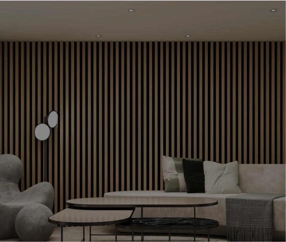 Wood Slat Accent Wall for a Living Room